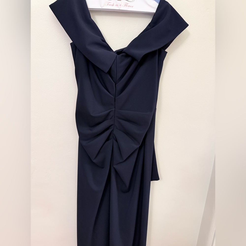 Xscape Navy Blue Off-the-shoulder Slit Dress 16 - Picture 5 of 14